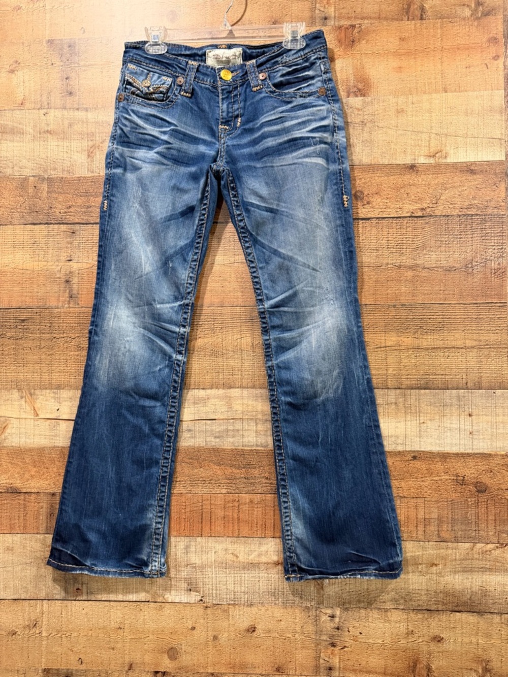 Big Star Liv Distressed Medium Blue Flare Jeans Size 28